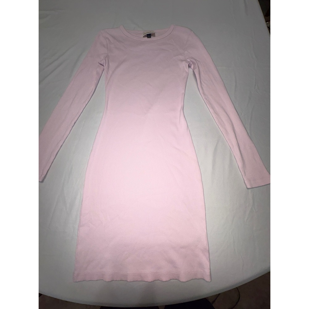 Universal Thread Ribbed Long Sleeve Mini Dress Light Pink XS Bodycon Crew Neck